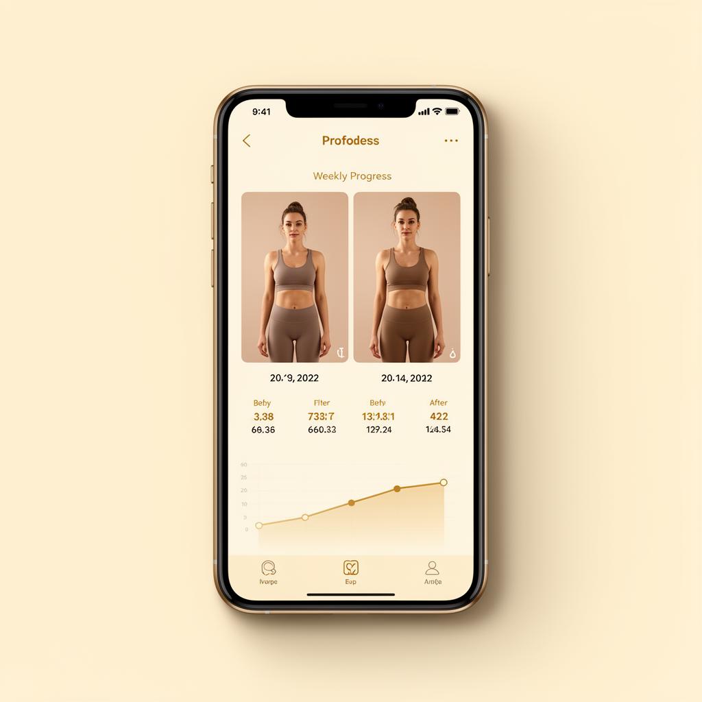 iPhone showing progress tracking with weekly progress photos